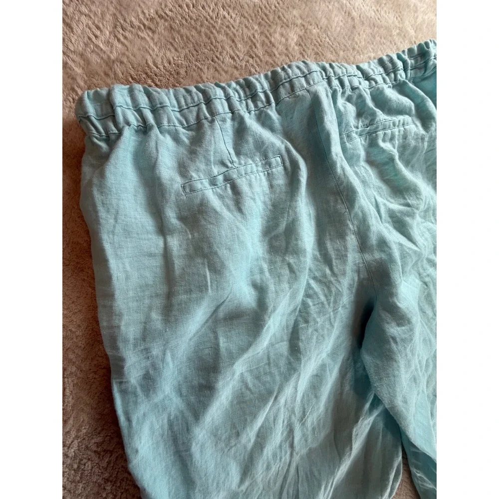 Charter Club Luxury Linen Light Blue Drawstring Straight Leg Pants Womens 16‎